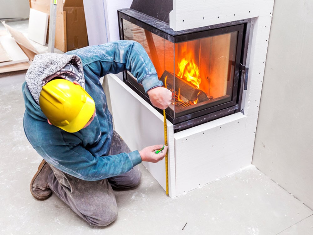 Fireplace installing. Fireplace made from Calcium Silicate Fire